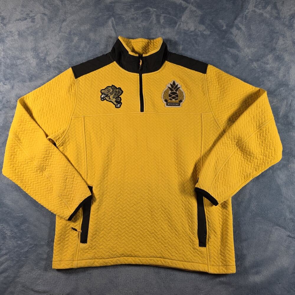 Chubbies Men’s Large Yellow Quilted Quarter Zip Pullover Patch Weekend Sweater